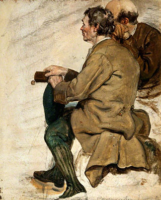 两个坐着的人（研究“契约者的洗礼”） Two Seated Men (Study for ‘The Covenanters’ Baptism’) (1830)，乔治·哈维