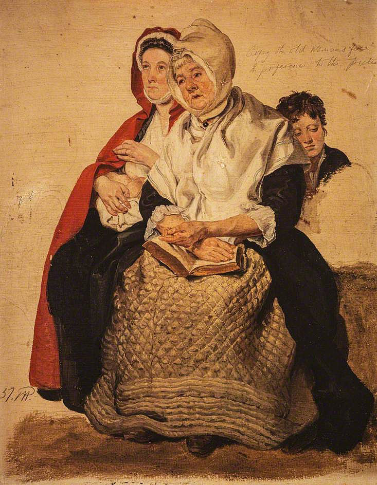 两个女人和一个男孩（为“契约者讲道”学习） Two Women and a Boy (Study for 'The Covenanters Preaching') (1830)，乔治·哈维