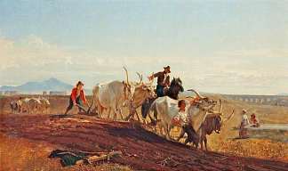 在坎帕尼亚耕作 Ploughing in the Campagna (1857)，乔治·海明梅森