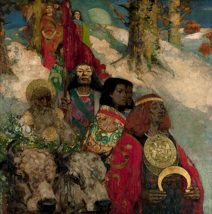 德鲁伊：带来槲寄生（与爱德华·阿特金森·霍内尔合作） The Druids: Bringing in the Mistletoe (collaboration with Edward Atkinson Hornel) (1890)，乔治·亨利