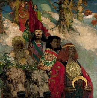 德鲁伊：带来槲寄生（与爱德华·阿特金森·霍内尔合作） The Druids: Bringing in the Mistletoe (collaboration with Edward Atkinson Hornel) (1890)，乔治·亨利