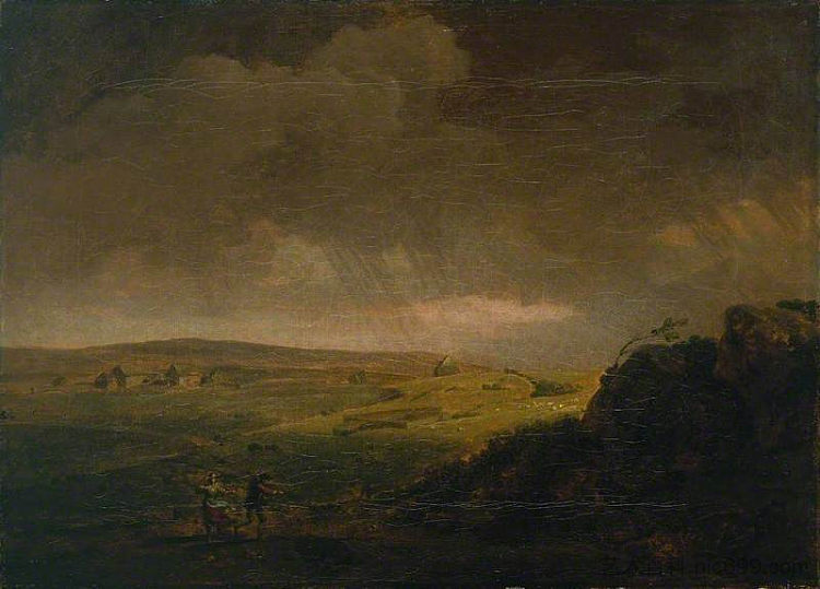 暴雨的沼泽地景观 Moorland Landscape with Rainstorm (1751)，乔治·兰伯特