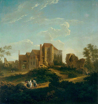 来自西南的肯特郡莱伯恩城堡遗址 Ruins of Leybourne Castle, Kent, from the South West (1737)，乔治·兰伯特