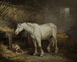 马厩里的马和狗 Horse and Dog in a Stable (1791)，乔治·默兰德