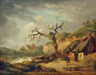 湖景和小屋 Lake Scene and a Cottage (1790)，乔治·默兰德