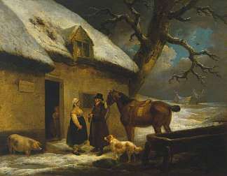 旅馆外，冬天 Outside an Inn, Winter (1795)，乔治·默兰德