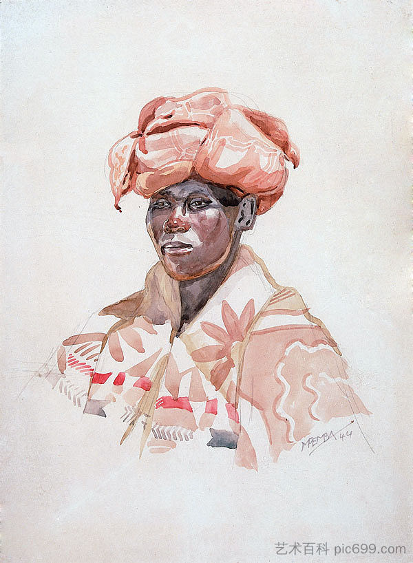 戴头饰的巴索斯女人 Basoth woman with headdress (1944)，乔治·彭巴