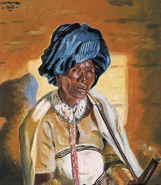 科萨妇女抽烟斗 Xhosa woman smoking a pipe (1945)，乔治·彭巴