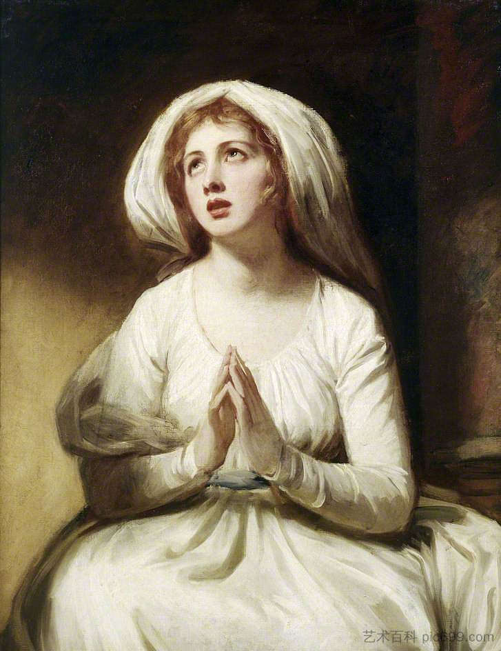 艾玛·哈特在祈祷 Emma Hart at Prayer (1786)，乔治·罗姆尼