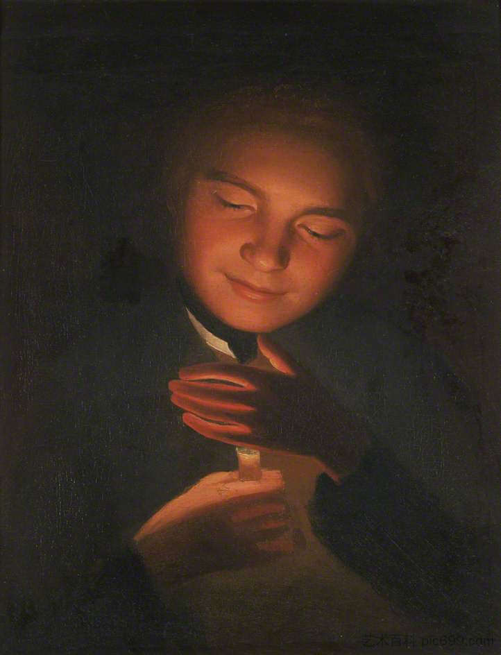 艺术家的兄弟詹姆斯，拿着蜡烛 The Artist's Brother James, Holding a Candle (1761)，乔治·罗姆尼