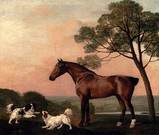 拥有两只猎犬的海湾猎人 A Bay Hunter With Two Spaniels (1777)，乔治·斯塔布斯