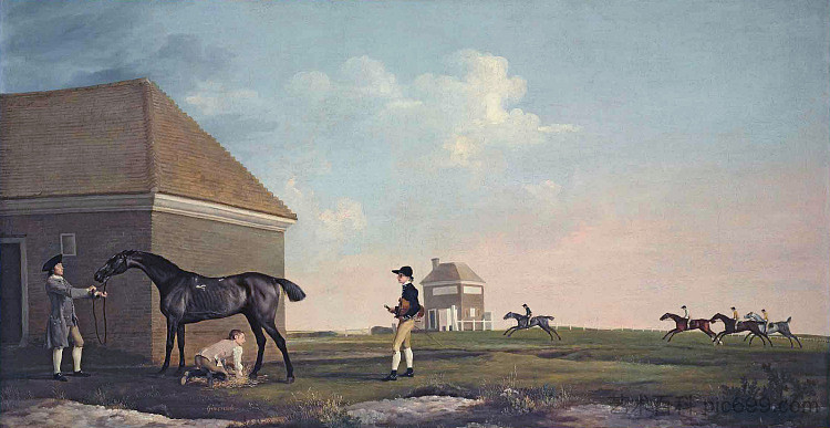 纽马克特希思的吉姆克拉克,与教练,马厩小伙子和骑师 Gimcrack on Newmarket Heath, with a Trainer, a Stable-Lad, and a Jockey (1765),乔治·斯塔布斯