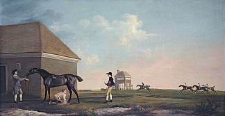 纽马克特希思的吉姆克拉克，与教练，马厩小伙子和骑师 Gimcrack on Newmarket Heath, with a Trainer, a Stable-Lad,  and a Jockey (1765)，乔治·斯塔布斯