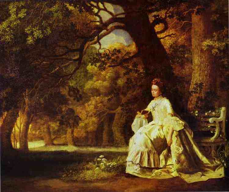 在树木繁茂的公园里阅读的女士 Lady Reading in a Wooded Park (1768 - 1770)，乔治·斯塔布斯