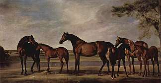 母马和小马驹在暴风雨来临前焦虑不安 Mares and foals are anxious before a looming storm (1764 – 1765)，乔治·斯塔布斯