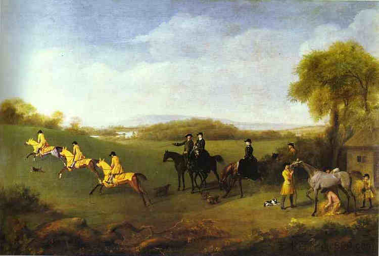 属于里士满公爵的赛马在古德伍德锻炼 Racehorses Belonging to the Duke of Richmond Exercising at Goodwood (1760 - 1761)，乔治·斯塔布斯