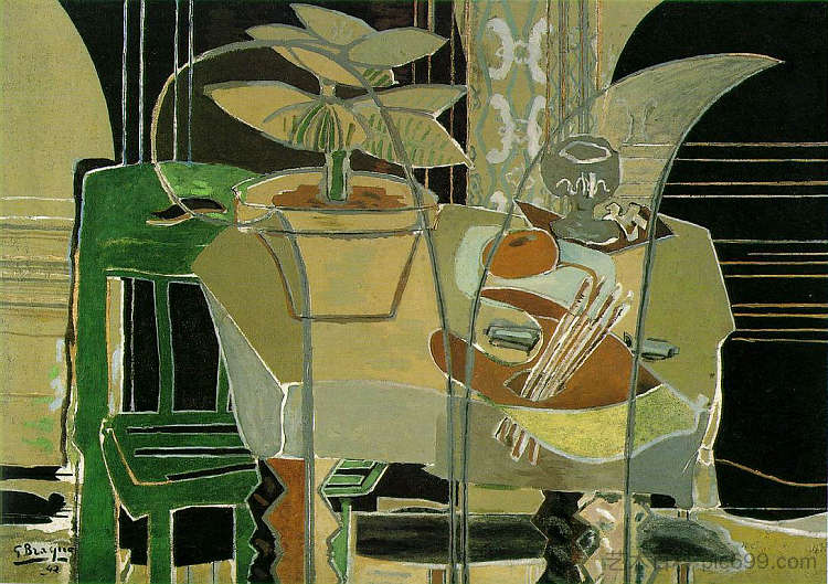 带调色板的内部 Interior with Palette (1942; France ),乔治·布拉克