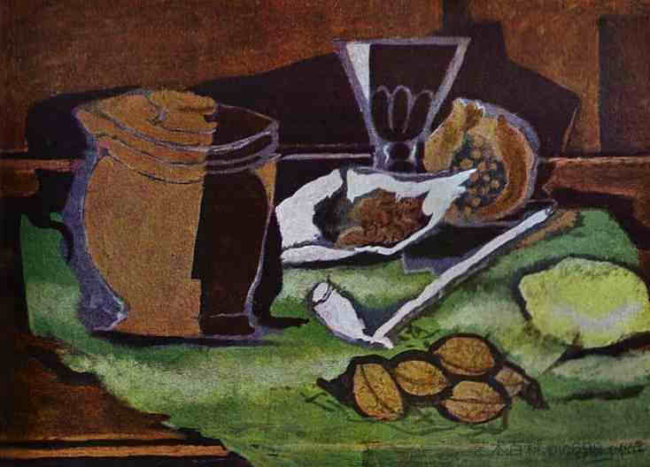 柠檬，核桃和烟草锅 Lemon, walnuts and pot with tobacco (c.1929; France  )，乔治·布拉克