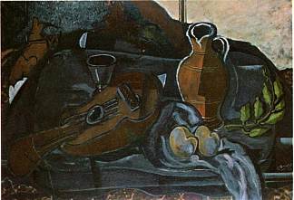 曼陀林，玻璃，锅和水果 Mandolin, Glass, Pot and Fruit (1927; France                     )，乔治·布拉克