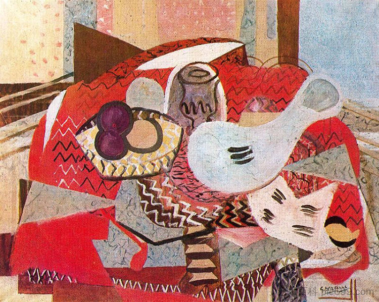 静物与红色桌布 Still life with red tablecloth (1934; France  )，乔治·布拉克