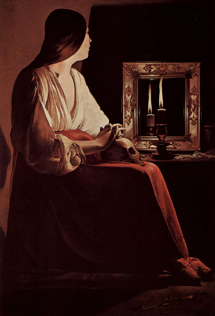 悔改抹大拉，也称为抹大拉和两个火焰 Repenting Magdalene, also called Magdalene and Two Flames (c.1638 - 1643)，乔治·德·拉·图尔