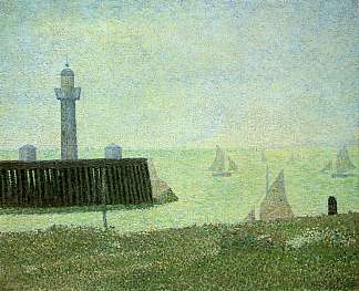 码头尽头，翁弗勒尔 End of the Jetty, Honfleur (1886; France                     )，乔治·修拉