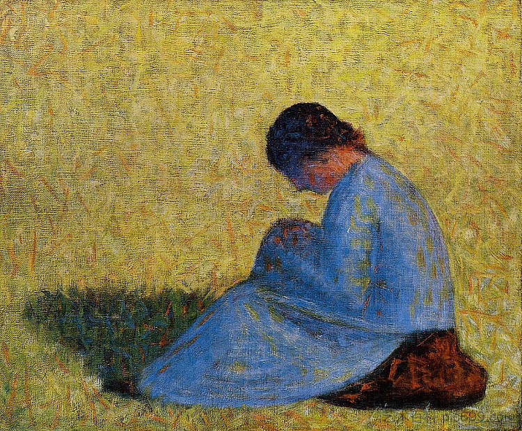 坐在草地上的农妇 Peasant Woman Seated in the Grass (1882 - 1883; France  )，乔治·修拉