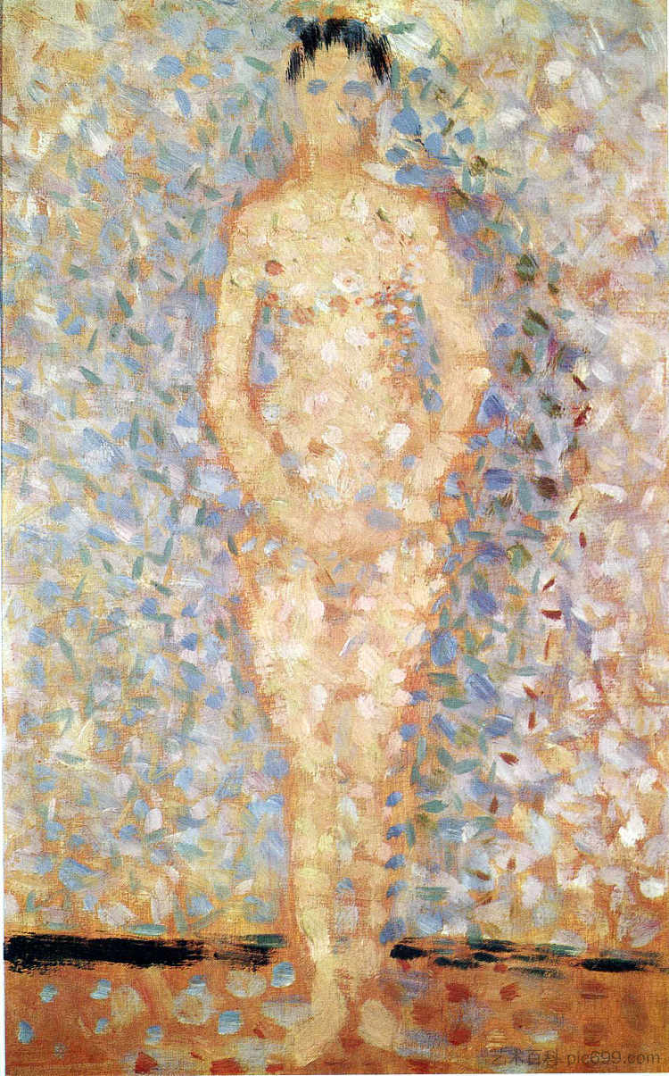 装腔作势者站立,前视图,为“Les poseuses”学习 Poseur standing, front view, study for "Les poseuses" (1887; France ),乔治·修拉