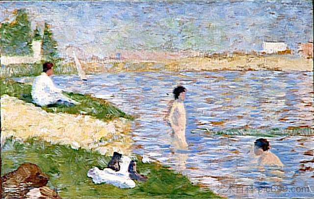 为“阿涅尔斯的沐浴者”学习 Study for "Bathers at Asnieres" (1883; France  )，乔治·修拉