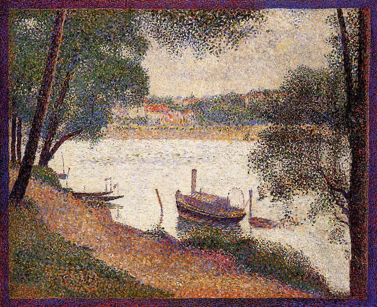 春天拉格兰德加特的塞纳河 The Seine at La Grande Jatte in the Spring (1888; France  )，乔治·修拉