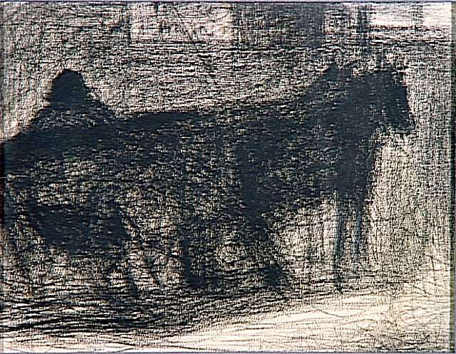 两匹马的挂钩 Two-horse hitch (1882 - 1883; France  )，乔治·修拉