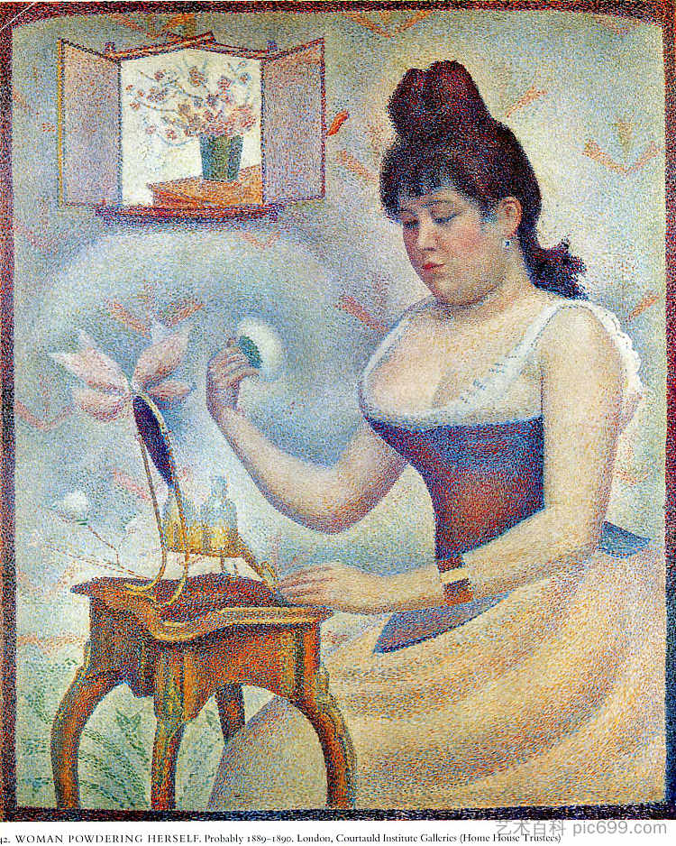 年轻女子给自己涂粉 Young Woman Powdering Herself (1889 - 1890; France  )，乔治·修拉