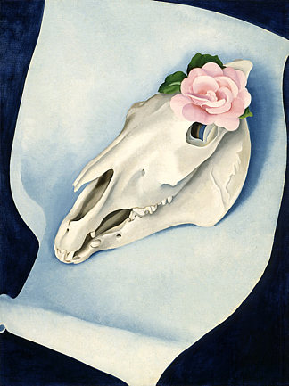 马的头骨与粉红色的玫瑰 Horse’s Skull with Pink Rose (1931)，乔治亚·奥基夫