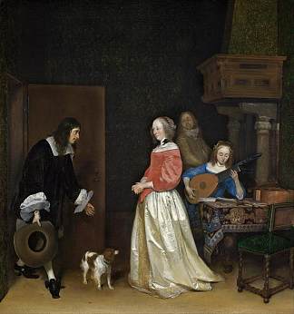 追求者的来访 The Suitor’s Visit (c.1658)，杰拉德·特·博尔奇