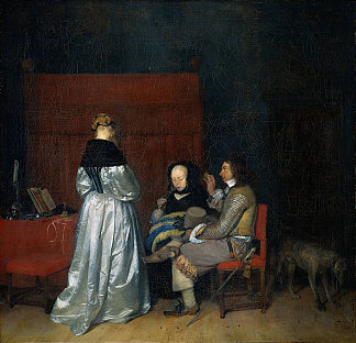 英勇的谈话（父亲的告诫） Gallant Conversation (The Paternal Admonition) (c.1654)，杰拉德·特·博尔奇