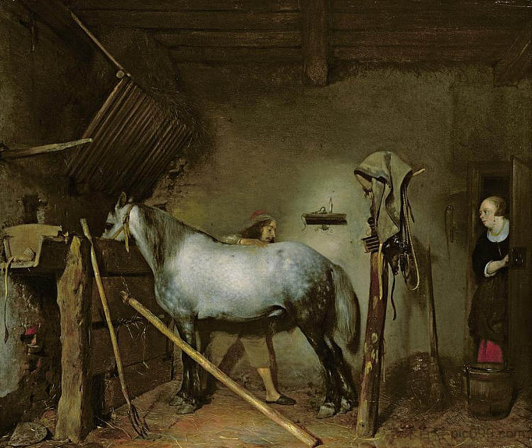 马厩里的马 Horse in a Stable (c.1652 - c.1654)，杰拉德·特·博尔奇