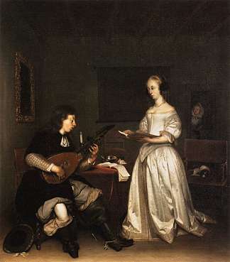 二重唱：歌手和Theorbo演奏家 The Duet: Singer and Theorbo Player (c.1660)，杰拉德·特·博尔奇