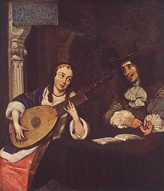 弹琵琶的女人 Woman Playing the Lute (c.1658)，杰拉德·特·博尔奇