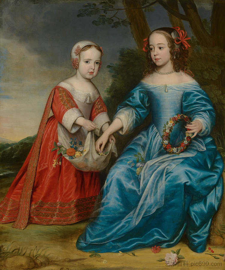 奥兰治王子威廉三世和奥兰治公主玛丽小时候的肖像 Portret Van Willem III, Prins Van Oranje, En Maria, Prinses Van Oranje, Als Kinderen (1653),杰拉德·范·洪托斯特