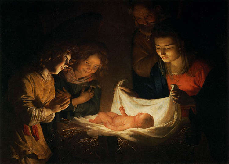 对孩子的崇拜 Adoration of the Child (c.1620)，杰拉德·范·洪托斯特