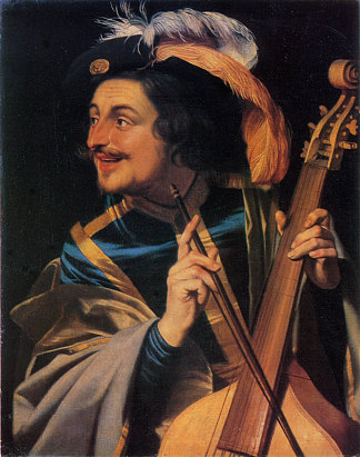 男人与维奥拉达甘巴 Man with Viola Da Gamba (1631)，杰拉德·范·洪托斯特