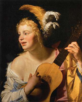 弹吉他的女人 Woman Playing the Guitar (1624)，杰拉德·范·洪托斯特