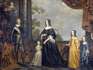 奥兰治王子弗雷德里克·亨利、索尔姆斯-布朗费尔斯的阿玛利亚和他们三个最小的女儿的团体 Group Portait of Frederick Henry, Prince of Orange, Amalia of Solms-Braunfels and Their Three Youngest Daughters (1647)，杰拉德·范·洪托斯特