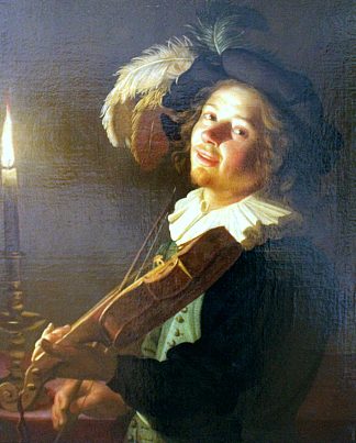 烛光下的小提琴演奏家 Violin Player by Candlelight (c.1625)，杰拉德·范·洪托斯特