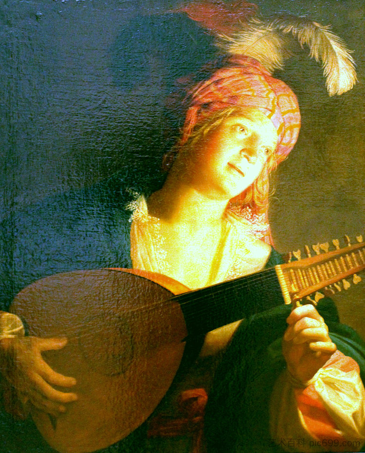 带琵琶的女人 Woman with Lute (c.1625)，杰拉德·范·洪托斯特