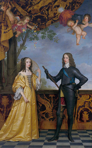奥兰治亲王威廉二世和他的妻子玛丽·斯图亚特的双重肖像 Double-portrait of William II, Prince of Orange, and His Wife Mary Stuart (1647)，杰拉德·范·洪托斯特