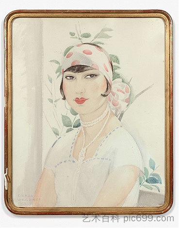 一个戴着头带的女人的肖像 Portrait De Femme Au Bandeau (1928)，格尔达·魏格纳