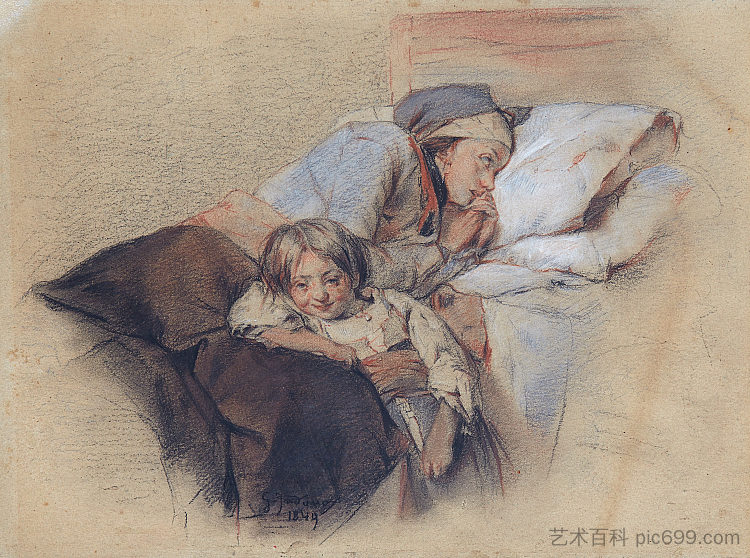 研究“加里波第的呼唤” Study for ''The Call Of Garibaldi'' (1849)，杰罗姆·因杜诺