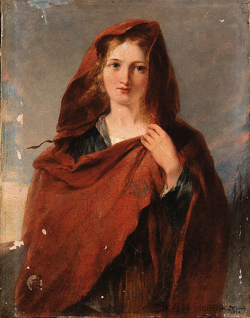 穿红色披肩的女人 Woman in red shawl (1856)，杰罗姆·因杜诺