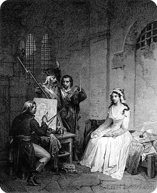 夏洛特·科黛等待处决 Charlotte Corday awaiting execution (1854)，杰罗姆·因杜诺